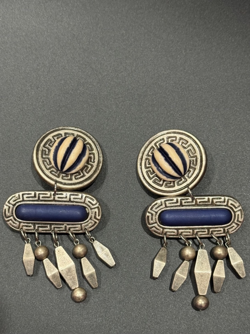 Vintage‎ Southwestern Bohemian Silver-Tone Dangle Earrings with Silver Beads